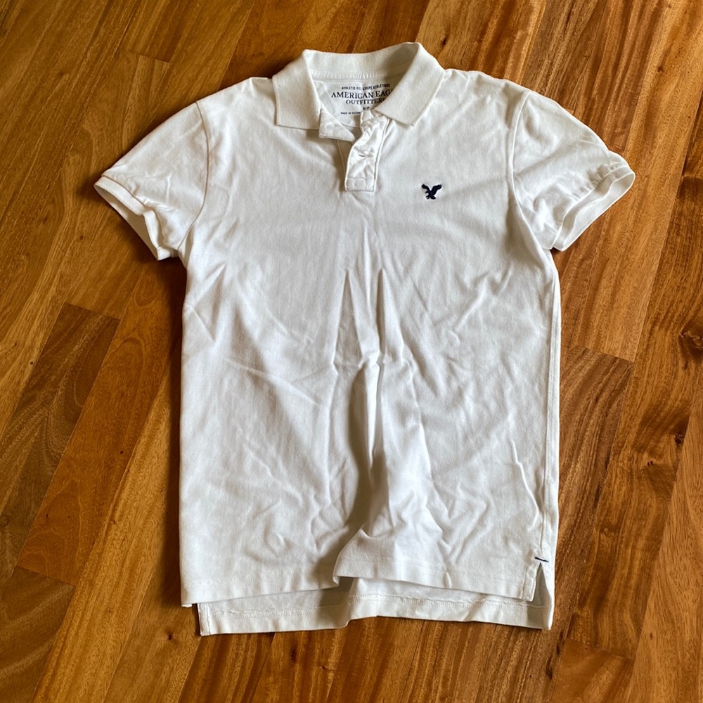 American Eagle Outfitters, men’s size S, white pique polo shirt